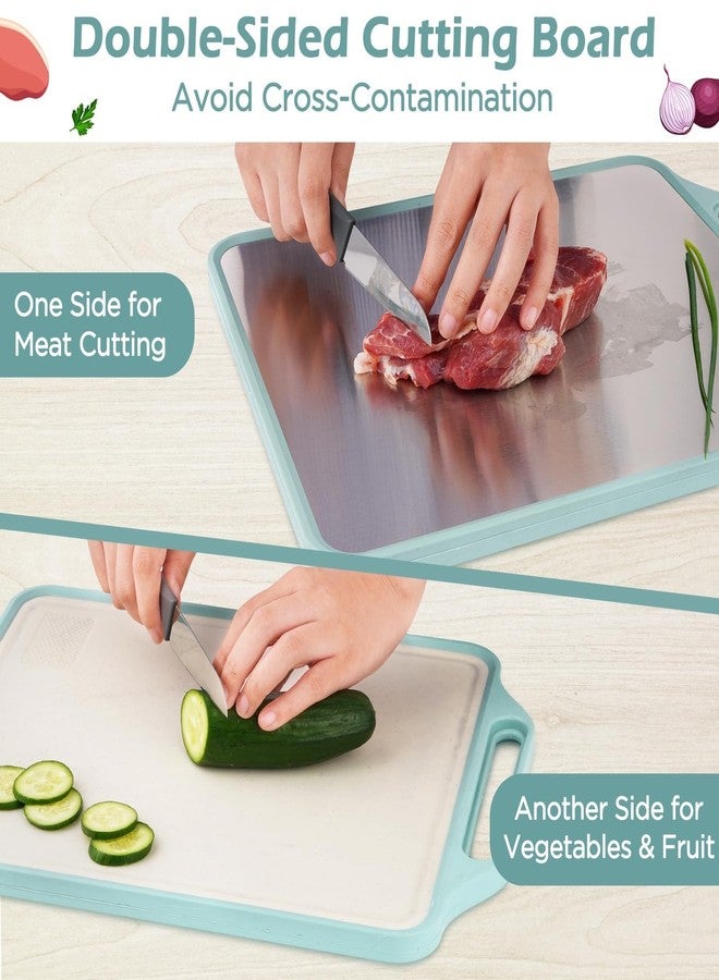 SIOPAWORLD Double Sided Cutting Board - Stainless Steel & Wheat Straw Vegetables Chopping Board for Kitchen, Dishwasher Safe, Large Food-Grade Board for Meat, Vegetables & Fruits (41 x 33cm) - Image 5